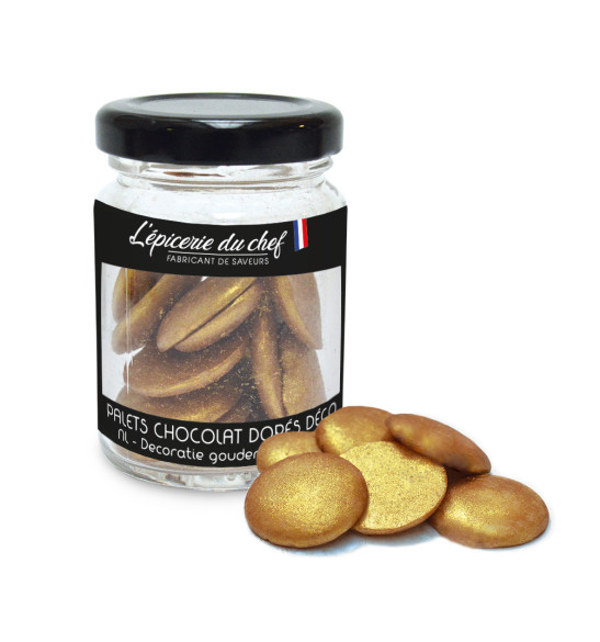 Palets de chocolat blanc dorés déco en pot 40g Palets de chocolat blanc dorés déco en pot 40g