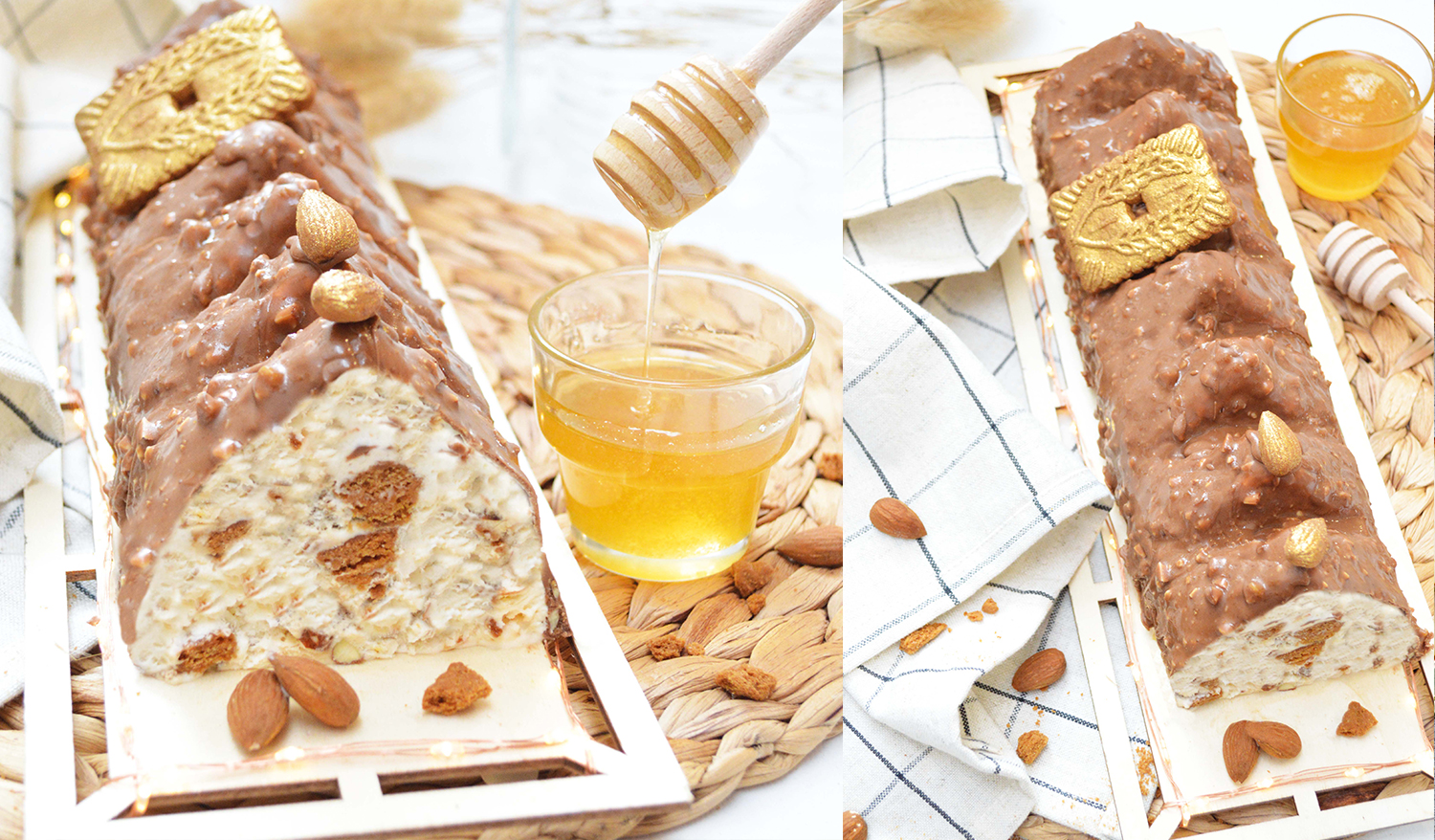 Recette bûche nougat glacé / glaçage rocher